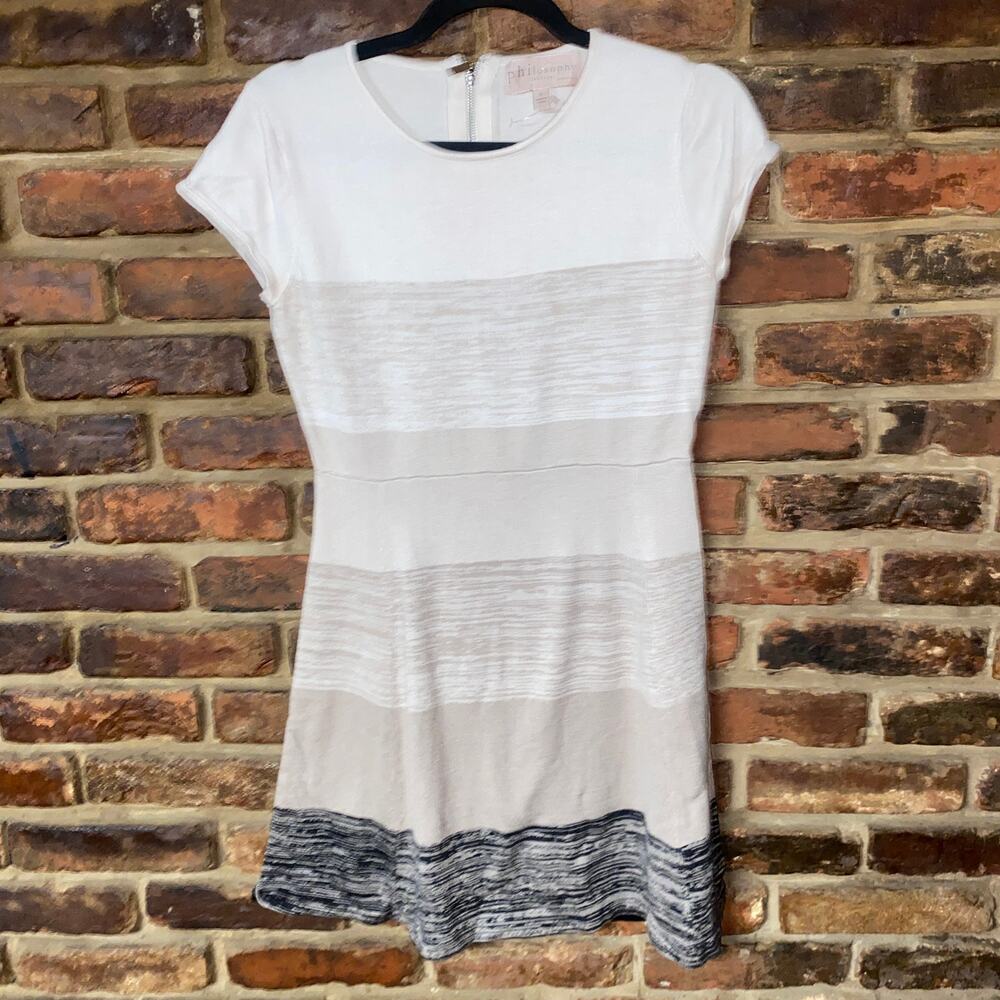 Philosophy Beige Space Dye Striped Short Sleeve Knit Mini Dress Women's Small